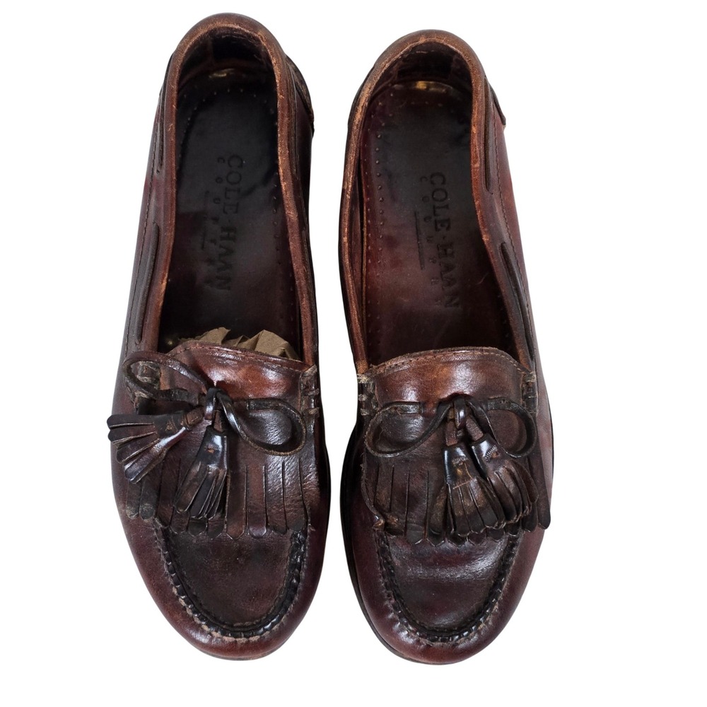 Cole Haan Mens‎ Brown Leather Tassel Loafers Shoes Size 8.5 D Made in Brazil
